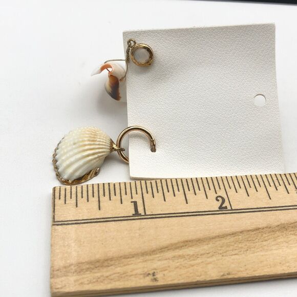 Free People Earrings Mismatched Natural Shell Dangles Gold Plated Hoop Stud NWT - Picture 6 of 7